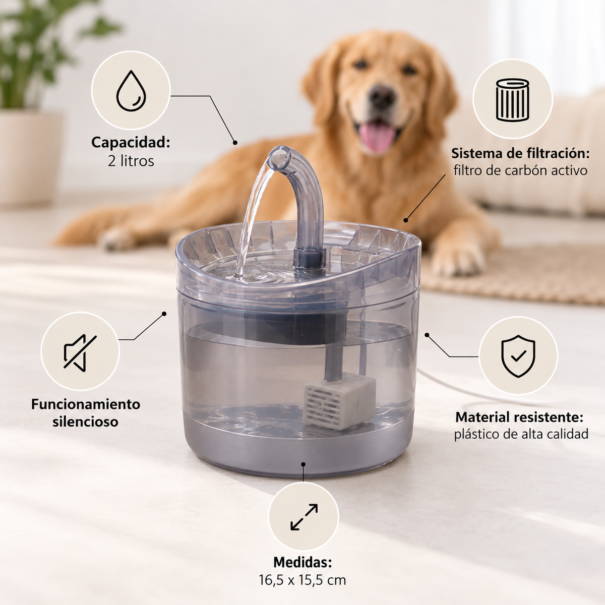 Bebedero automático para mascotas (2 litros)