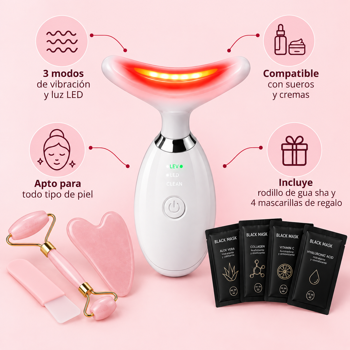 Masajeador facial LED | Kit belleza facial.