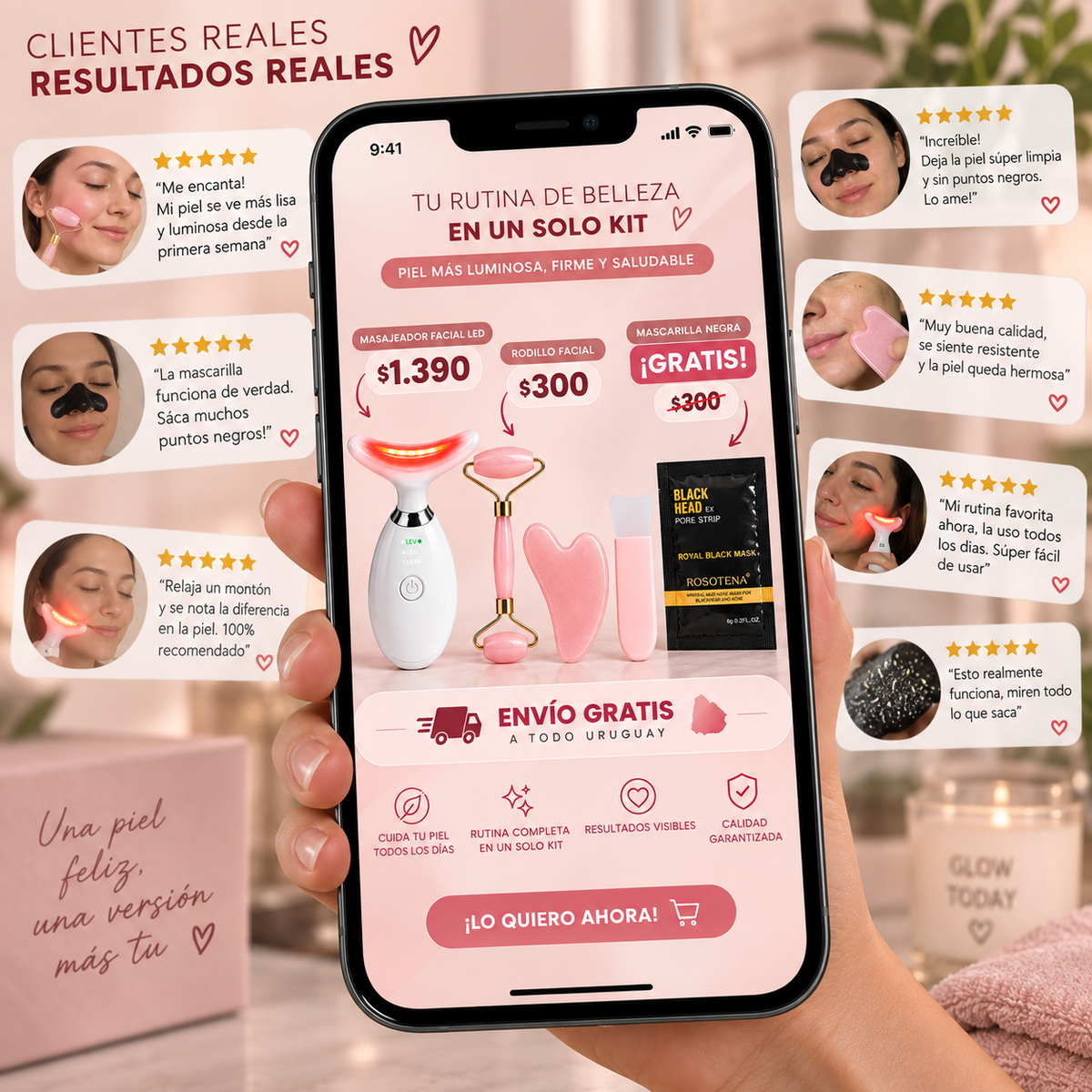Masajeador facial LED | Kit belleza facial.